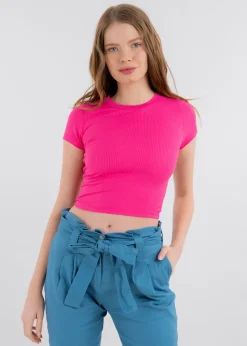 Top Manga Corta Acanalado