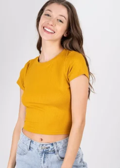 Top manga corta acanalado