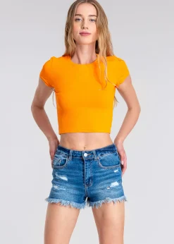 Top manga corta acanalado