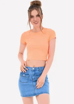 Top manga corta acanalado