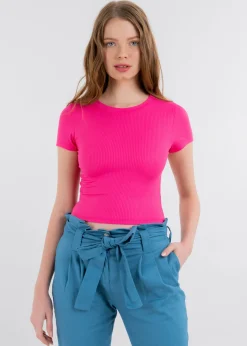 Top Manga Corta Acanalado