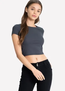 Top manga corta acanalado