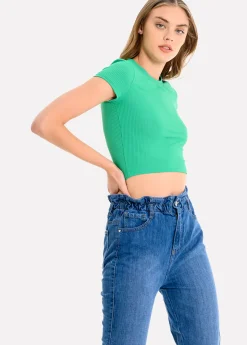 Top manga corta acanalado