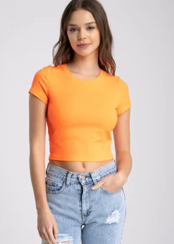 Top manga corta acanalado