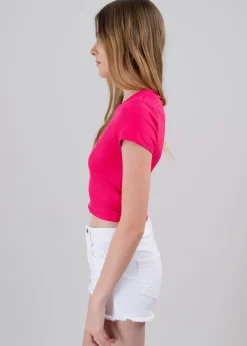 Top manga corta acanalado