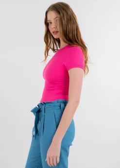 Top Manga Corta Acanalado