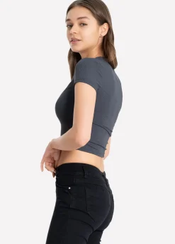 Top manga corta acanalado