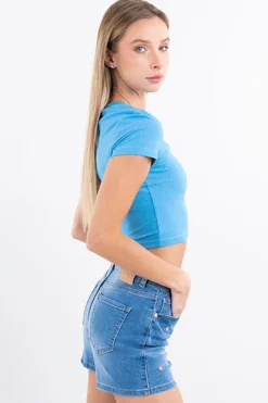 Top manga corta acanalado