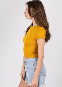 Top manga corta acanalado