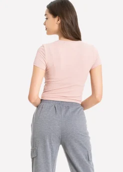 Top manga corta acanalado