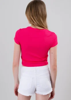 Top manga corta acanalado