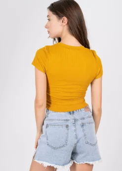 Top manga corta acanalado