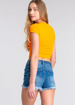 Top manga corta acanalado