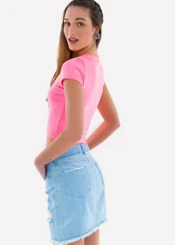 Top manga corta textura