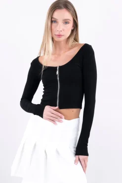 Top manga larga cierre frontal