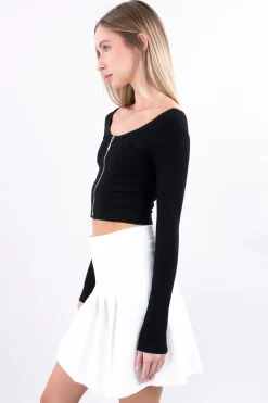 Top manga larga cierre frontal