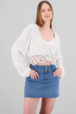 Top manga larga con crochet