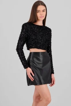 Top manga larga crop lentejuela detalle aplicacion