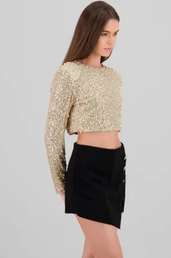 Top manga larga crop lentejuela detalle aplicacion