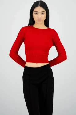 Top manga larga cuello alto acanalado