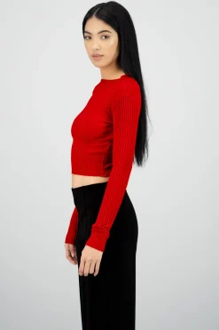 Top manga larga cuello alto acanalado