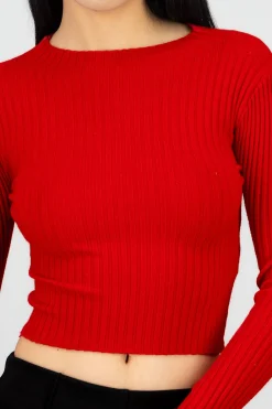 Top manga larga cuello alto acanalado