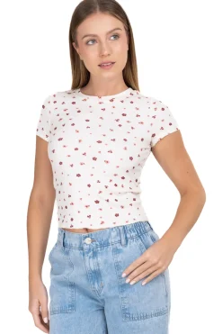 Top manga larga flock mesh corazones