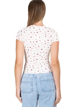 Top manga larga flock mesh corazones