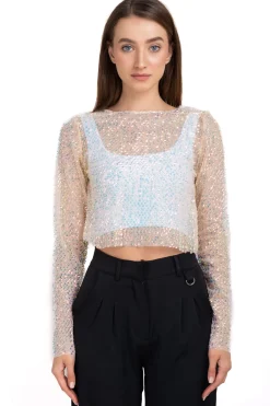 Top manga larga lentejuelas iridiscentes