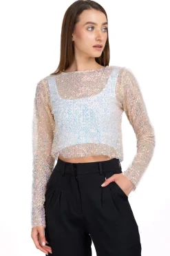 Top manga larga lentejuelas iridiscentes