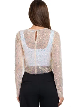 Top manga larga lentejuelas iridiscentes