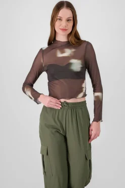 Top manga larga mesh