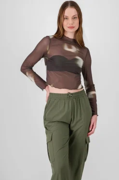 Top manga larga mesh