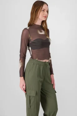 Top manga larga mesh