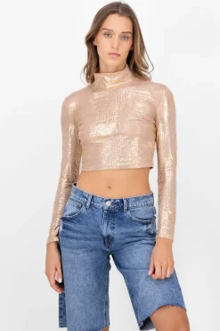 Top Manga Larga Mesh Foil