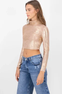 Top Manga Larga Mesh Foil