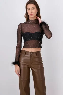 Top Mesh Brillos Plumas