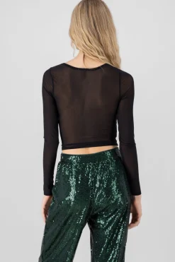 TOP MESH LISO CON MANGA LARGA DRAPEDADO