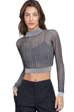 Top mesh líneas brillos