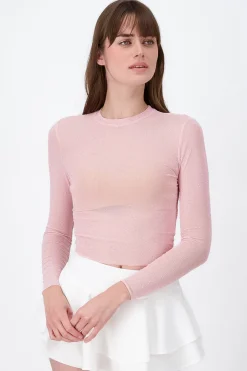 Top Mesh Manga Larga Brillos