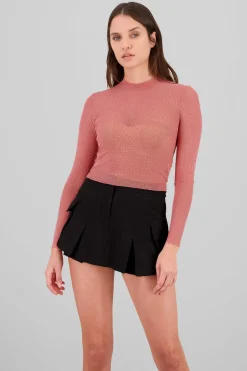 Top Mesh Manga Larga Brillos