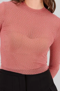 Top Mesh Manga Larga Brillos