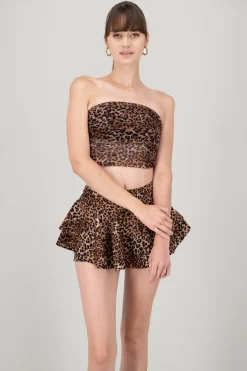 Top mesh strapless animal print