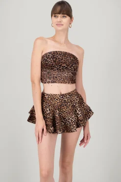 Top mesh strapless animal print
