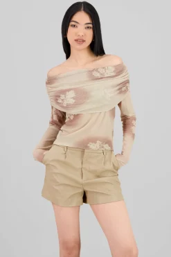 Top off shoulder de mesh con print