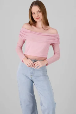 Top off shoulder de mesh liso