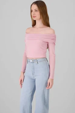 Top off shoulder de mesh liso