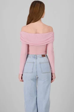 Top off shoulder de mesh liso