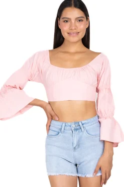 Top plisado manga elásticos