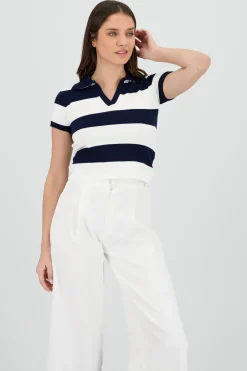 Top polo tejido ligero rayas